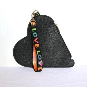 Black Heart Faux Leather Wristlet Purse Love Valentines